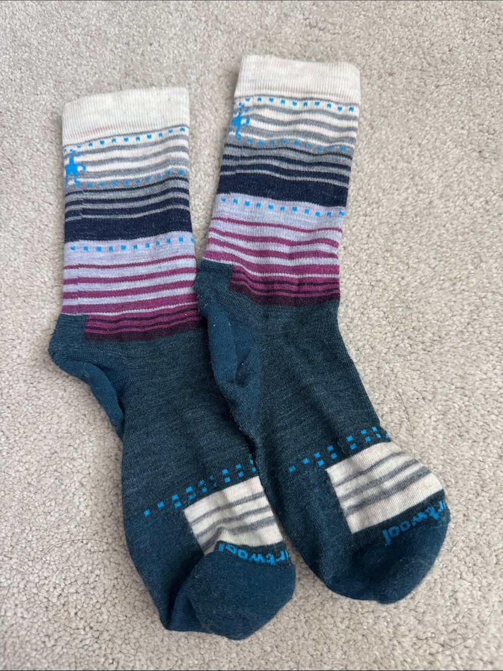 Smartwool Striped Crew Socks in Teal, Purple, White